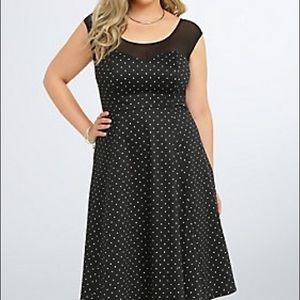Torrid mesh inset polka dot swing dress